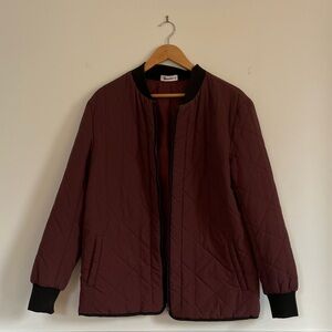 Elegant Quilted Bomber Jacket in Deep Burgundy